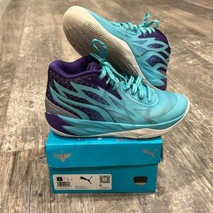 Puma MB.02 Fade JR, Melo Ball shoes. Size 4. Teal/Violet/White. EUC.